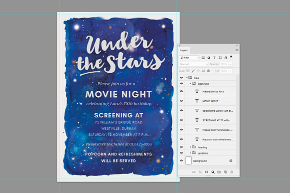 Under the Stars - Movie Night Invite in Card Templates - product preview 4