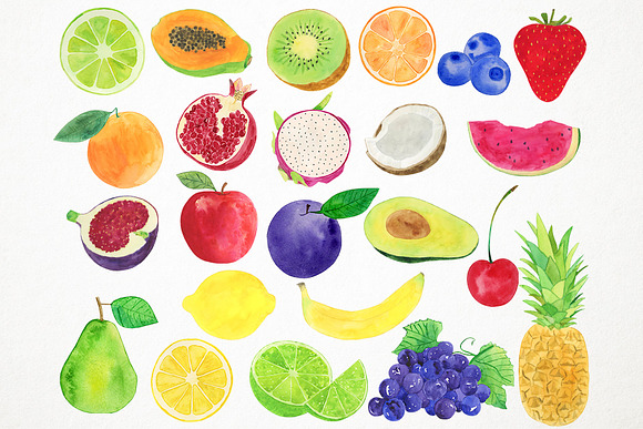 Watercolor Fruits Clipart in Illustrations - product preview 3