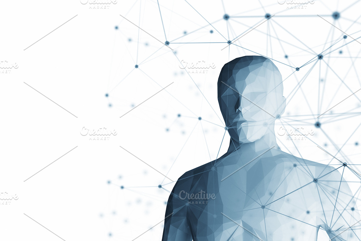 Human. Wireframe model with connection lines on white background, artificial intelligence in futuristic technology concept, 3d illustration in Illustrations - product preview 8