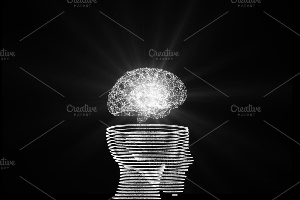 Human head with brain. Wireframe model on black, artificial intelligence in futuristic technology concept, 3d illustration in Illustrations - product preview 8