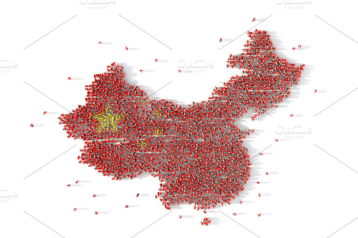Large group of people forming China map concept. 3d illustration in Illustrations - product preview 8
