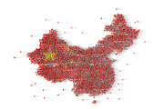 Large group of people forming China map concept. 3d illustration