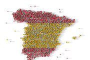 Large group of people forming Spain map concept. 3d illustration