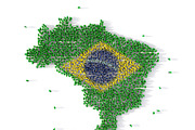 Large group of people forming Brazil map concept. 3d illustration