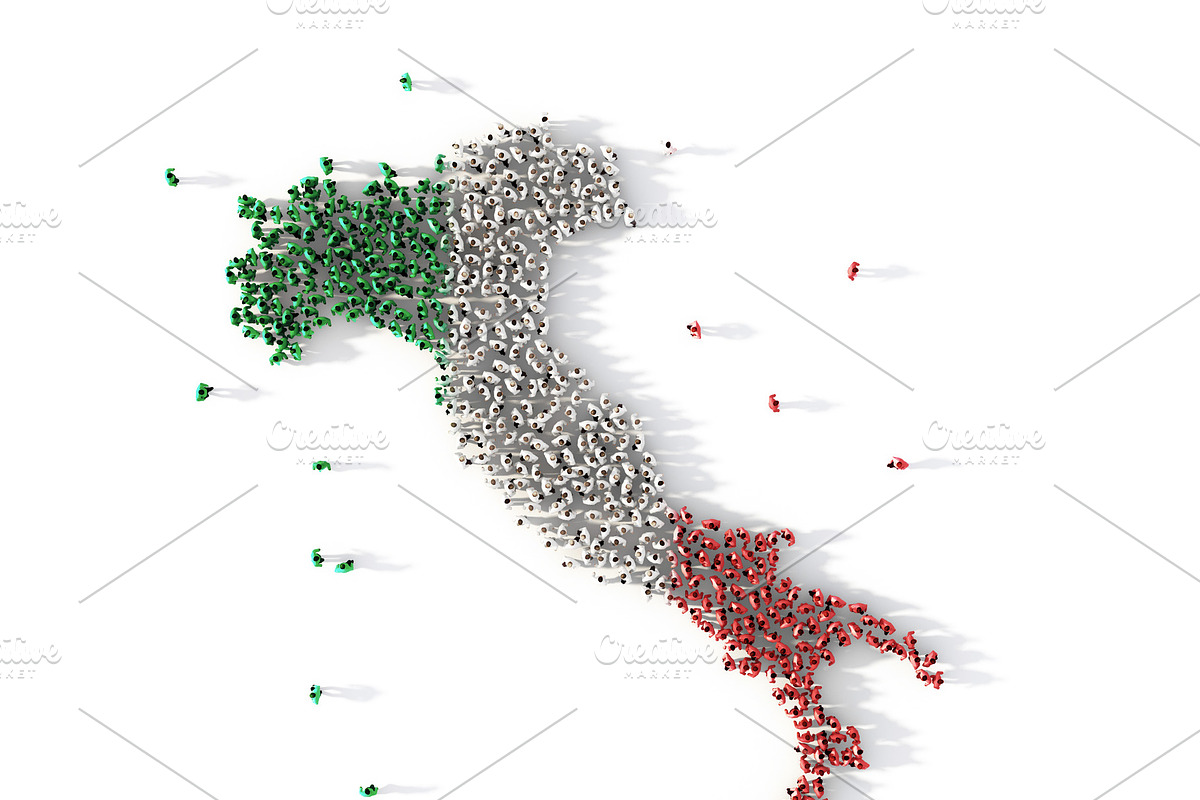 Large group of people forming Italy map concept. 3d illustration in Illustrations - product preview 8