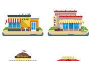 Colorful cafe buildings icons set