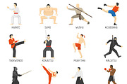 Martial arts decorative flat icons
