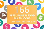 166 Restaurant & Food Filled Icons