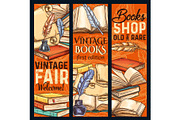 Vector sketch banners old vintage books shoop