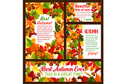 Autumn maple leaf, acorn and pumpkin vector poster
