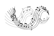 Vector with waves of music notes
