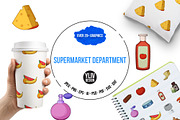 Supermarket department icons set 