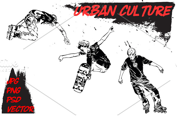 Urban culture. Rollers and skaters