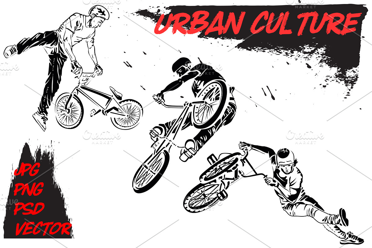 Urban culture. BMX riders in Illustrations - product preview 8