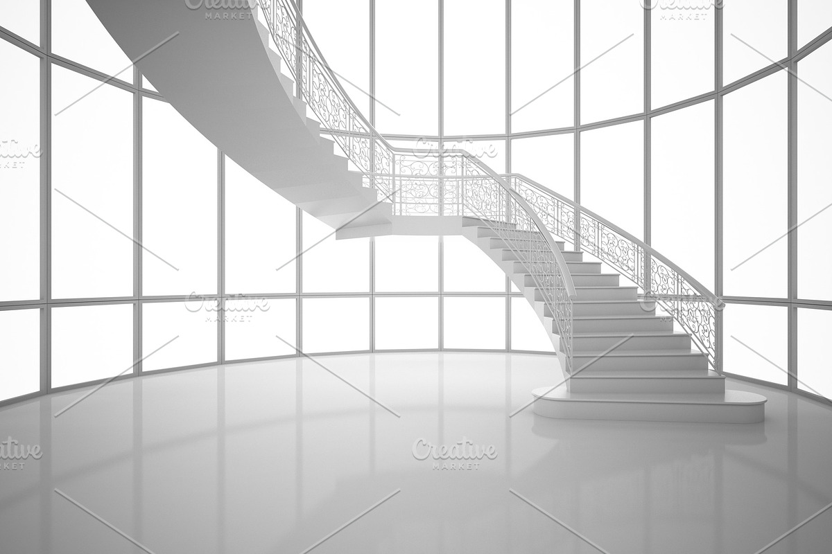 3D Rendering white curved staircase in a house, interior illustration, mock up in Illustrations - product preview 8
