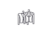 clothing on racks vector line icon, sign, illustration on background, editable strokes