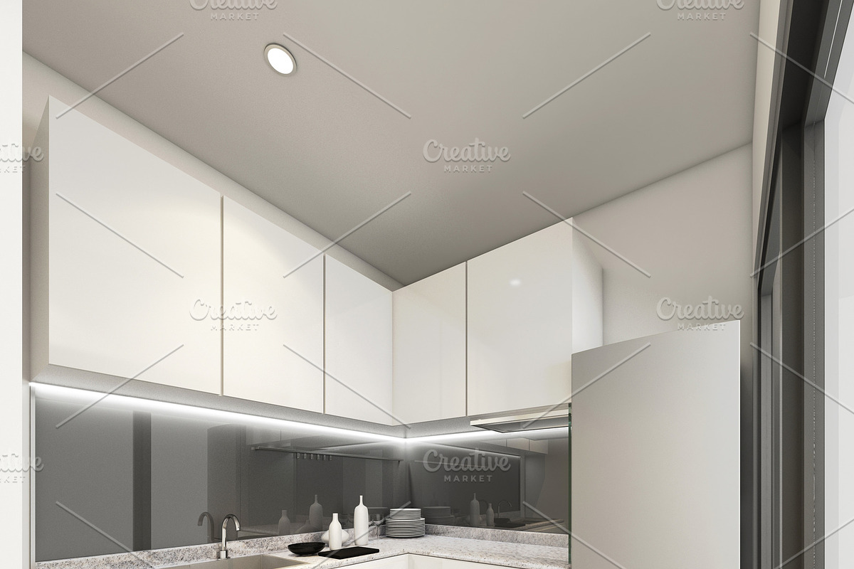 3D Rendering modern kitchen, interior illustration in Illustrations - product preview 8