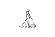 vacuum cleaning vector line icon, sign, illustration on background, editable strokes