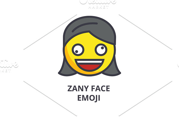 zany face emoji vector line icon, sign, illustration on background, editable strokes