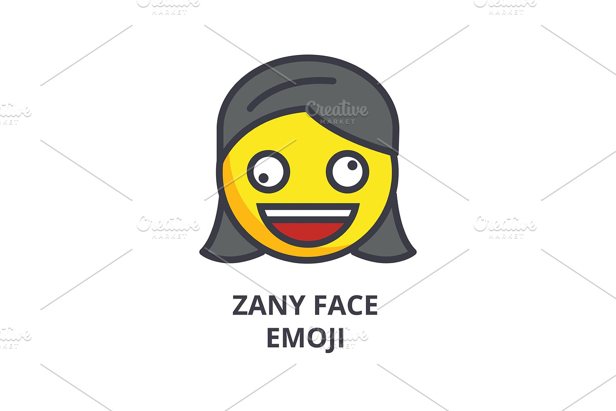 zany face emoji vector line icon, sign, illustration on background, editable strokes in Objects - product preview 8
