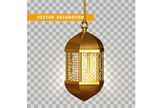 Gold vintage lanterns. Arabic shining lamps.