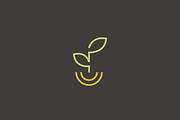 Linear healthy food vector logo. Leaf smile plate idea logotype.