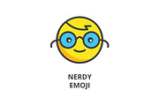 nerdy emoji vector line icon, sign, illustration on background, editable strokes