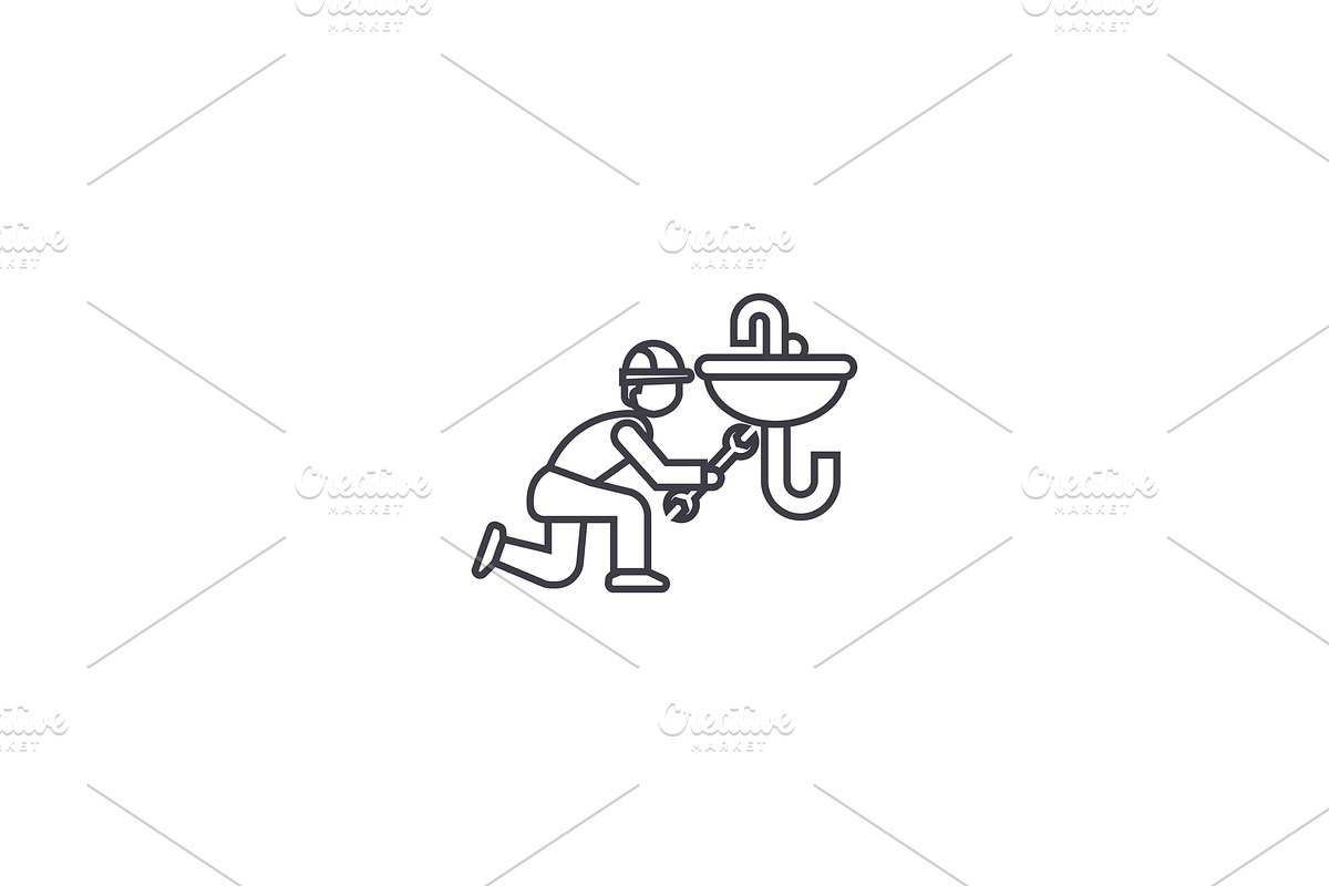 plumbing maintenance vector line icon, sign, illustration on background, editable strokes in Illustrations - product preview 8