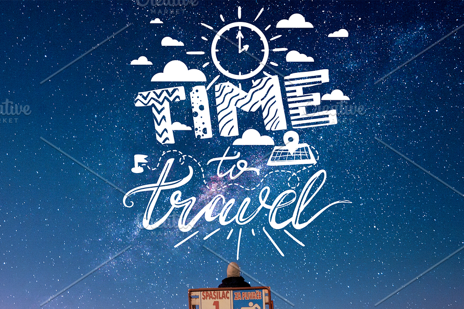 Hipster Overlay Quote Time To Travel in Illustrations - product preview 8