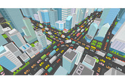 City street Intersection traffic jams road 3d. Very high detail Isometric projection view. A lot cars end buildings top view Vector illustration