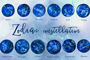Watercolor Zodiac Constellation Set