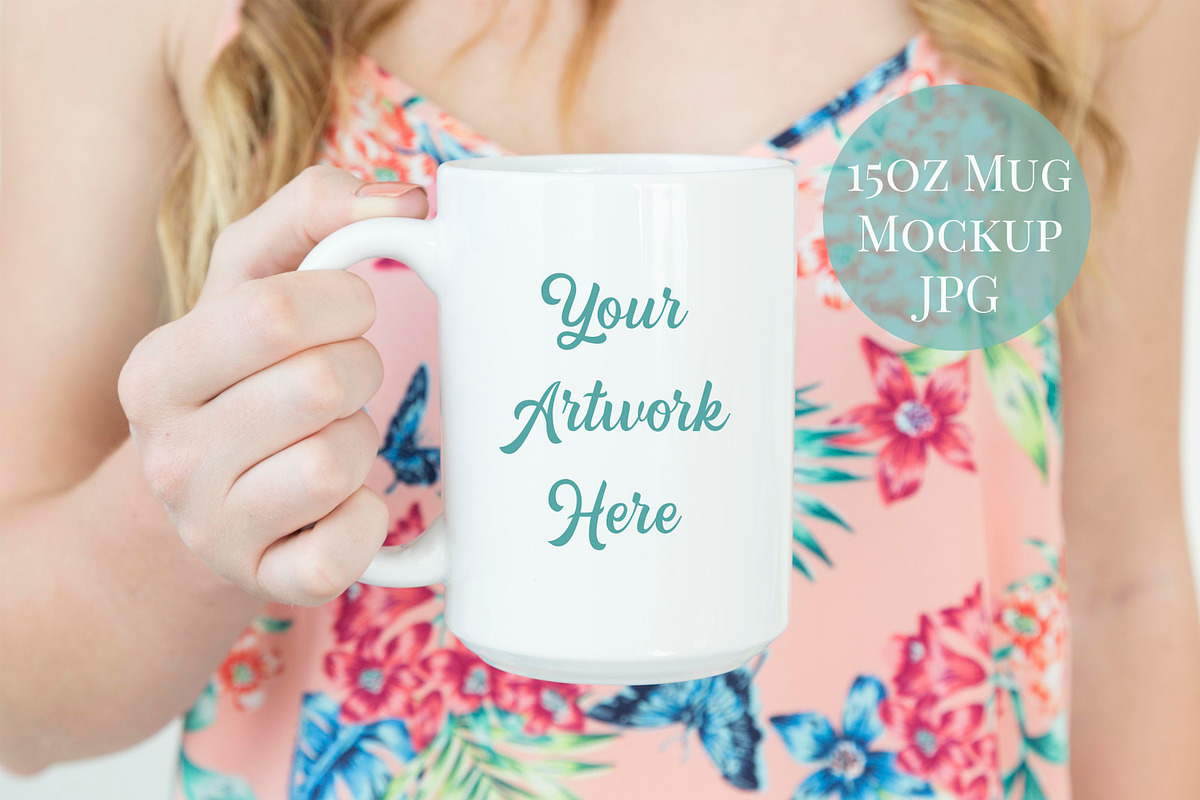 Woman holding 15oz mug mockup-summer in Product Mockups - product preview 8