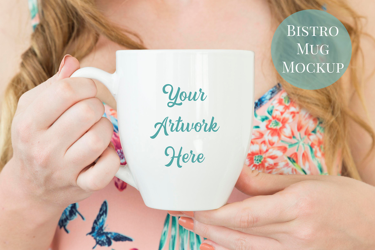 Woman holding Bistro Mug Mockup in Product Mockups - product preview 8