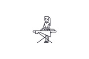 woman ironing vector line icon, sign, illustration on background, editable strokes