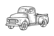 Truck in vintage engraved style