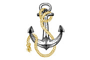 Vector anchor. Sea, ocean, sailor sign. Hand drawn vintage illustration for t-shirt, logo, badge, emblem.