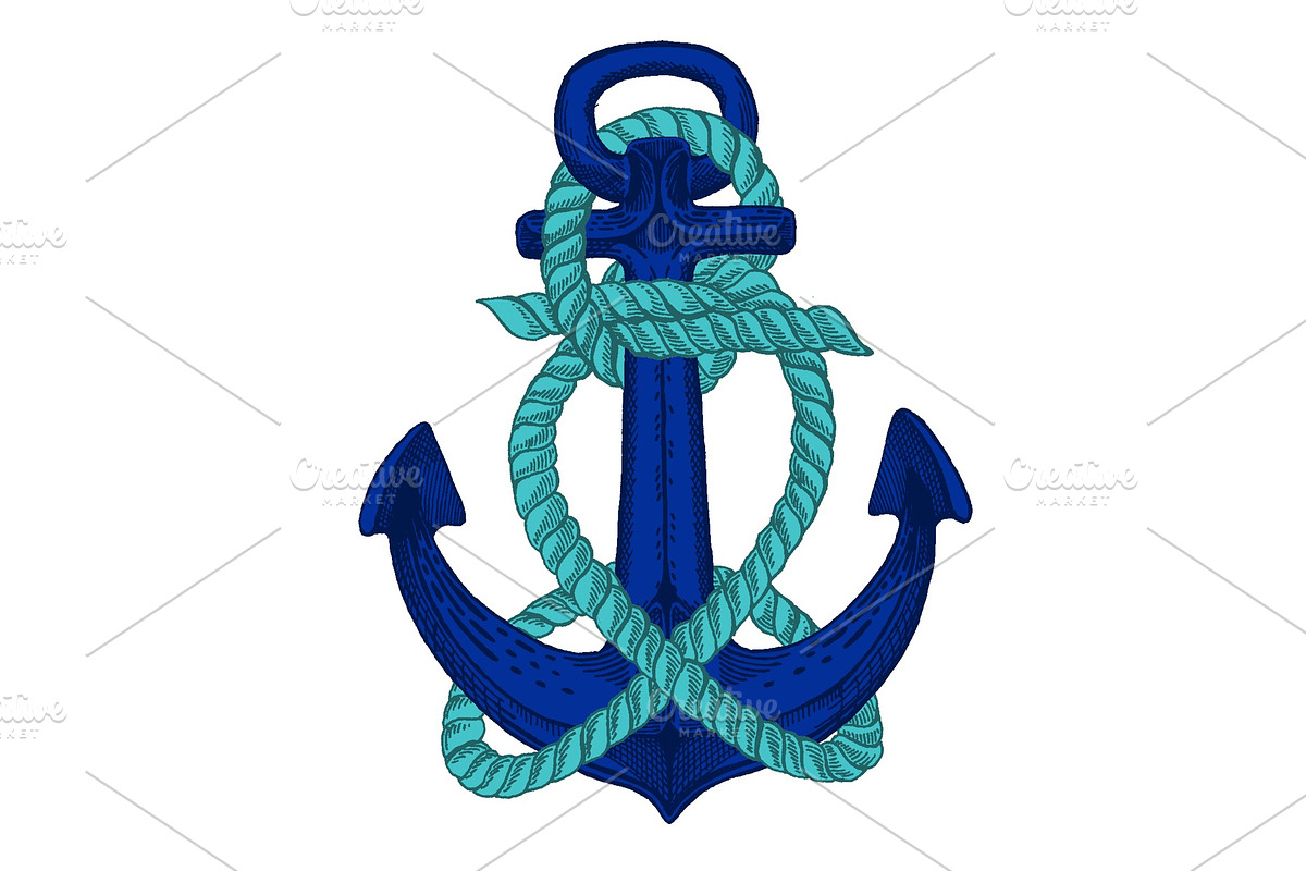 Vector anchor. Sea, ocean, sailor sign. Hand drawn vintage illustration for t-shirt, logo, badge, emblem. in Illustrations - product preview 8