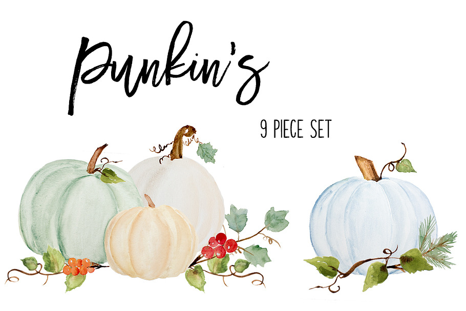 Watercolor Fall Pumpkins, Leaves in Illustrations - product preview 8