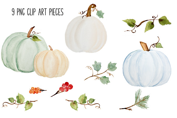 Watercolor Fall Pumpkins, Leaves in Illustrations - product preview 3