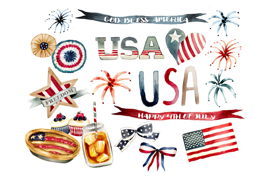 4th of July set in Illustrations - product preview 8