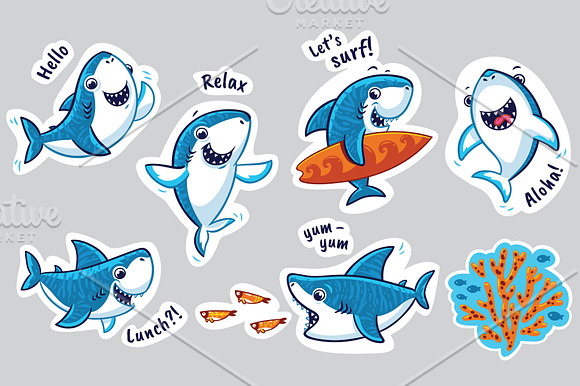 Funny sharks in Illustrations - product preview 2