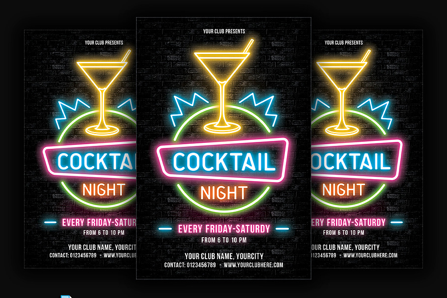 Cocktail Neon Party Flyer