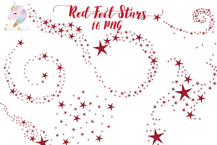 Red Foil Swirling Stars Clipart