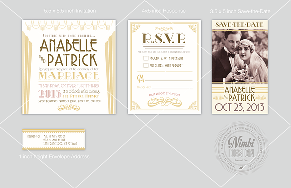 Art Deco Styled Wedding Invitation in Wedding Templates - product preview 3