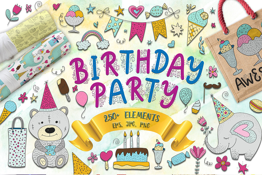 Birthday party. Big graphic set. in Illustrations - product preview 8
