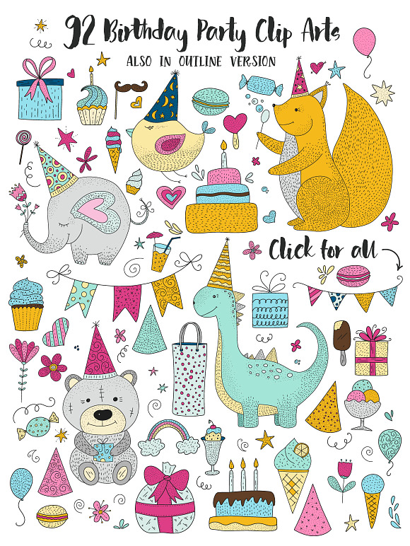 Birthday party. Big graphic set. in Illustrations - product preview 2