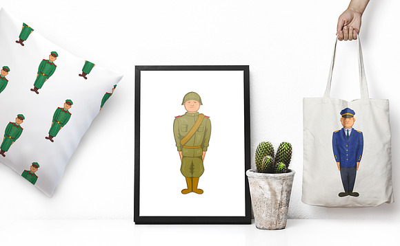 Military man set, cartoon style in Military Icons - product preview 2