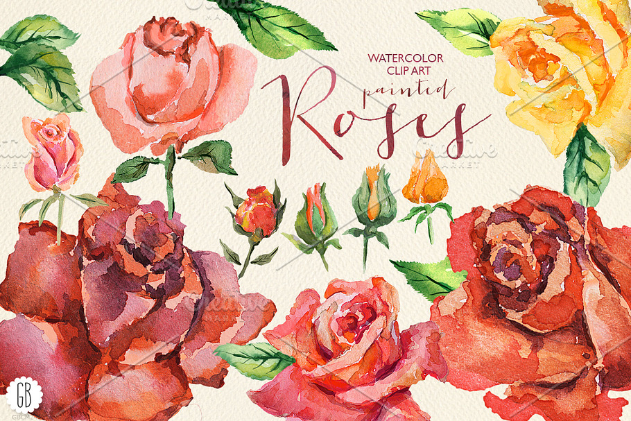 Aquarelle red watercolor roses in Illustrations - product preview 8