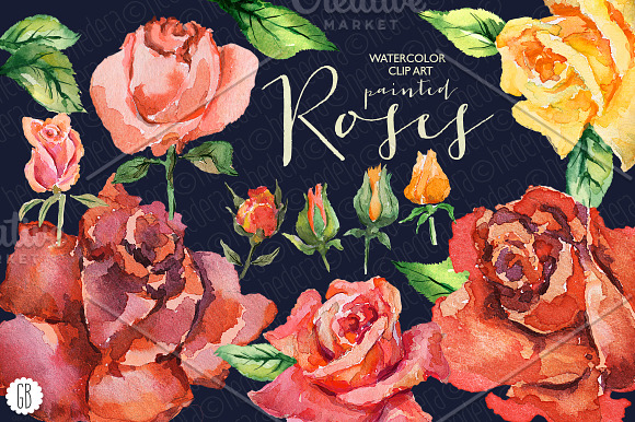 Aquarelle red watercolor roses in Illustrations - product preview 2
