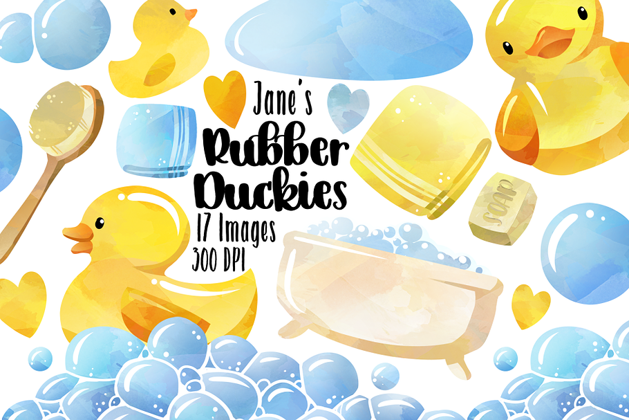 Watercolor Bath Time Clipart in Illustrations - product preview 8